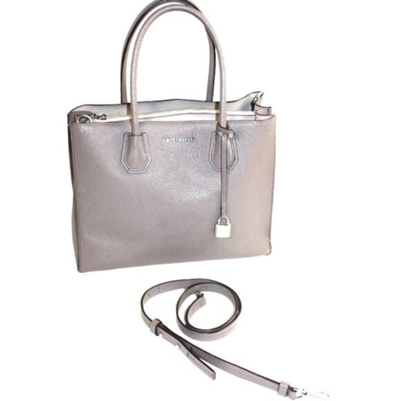 Michael Kors Mercer Gray Leather Convertible Structured Cross Body Satch… - Picture 6 of 10